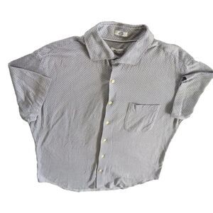 Peter Millar Men's Large Short Sleeve Buttons Down Polo Star‎ Dot Silver/Gray